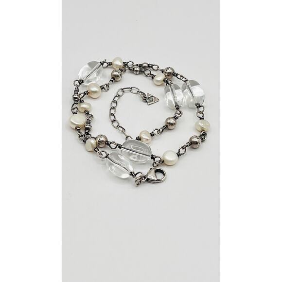Silpada Sterling Silver FW Pearl Quartz Crystal Necklace Choker 16-18” Retired - Picture 1 of 9